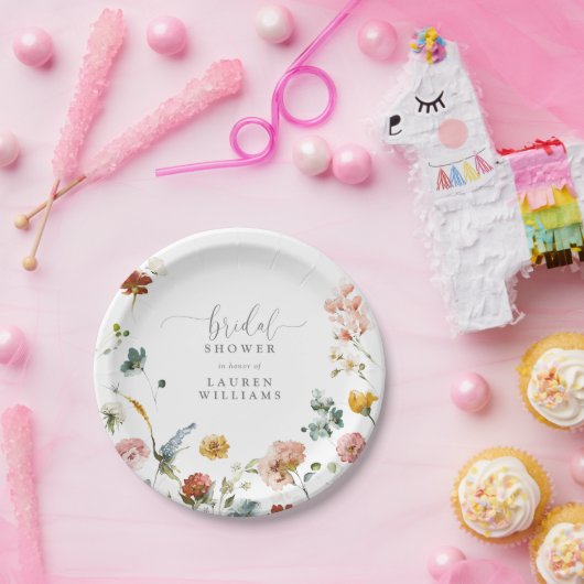 Tuin Waterverf Bloemen Blush Roze Vrijgezellenfees Papieren Bordje (Feest)