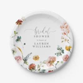 Tuin Waterverf Bloemen Blush Roze Vrijgezellenfees Papieren Bordje