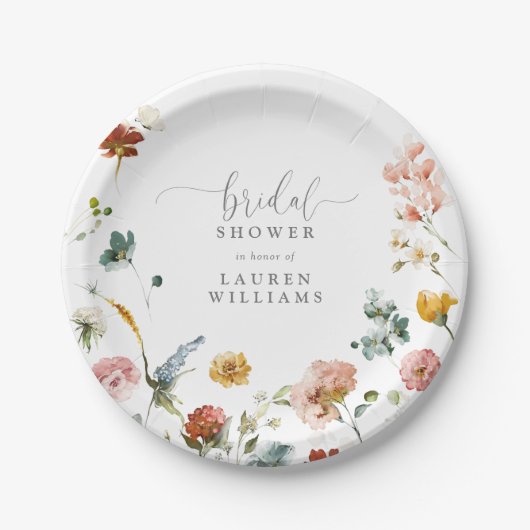 Tuin Waterverf Bloemen Blush Roze Vrijgezellenfees Papieren Bordje (Voorkant)