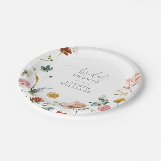 Tuin Waterverf Bloemen Blush Roze Vrijgezellenfees Papieren Bordje (Gekanteld)