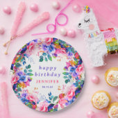 Tuin Waterverf Bloemen elke leeftijd Happy Birthda Papieren Bordje (Feest)