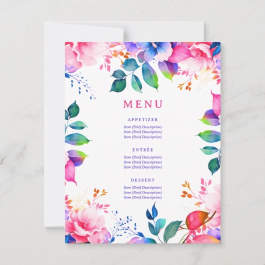 Tuin Waterverf Floral 30 Verjaardagsprogramma Menu Kaart (Achterkant)