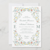  Tuin Waterverf Monogram QR Code Huwelijk Kaart (Voorkant)