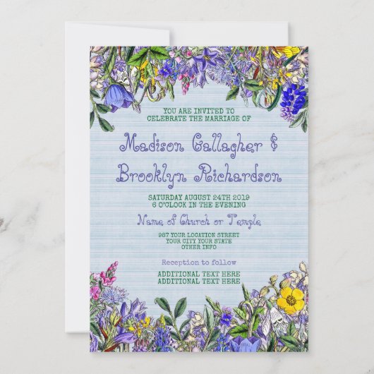 Tuin Wedding Wildflowers Monogram  Bloemen Kaart (Achterkant)