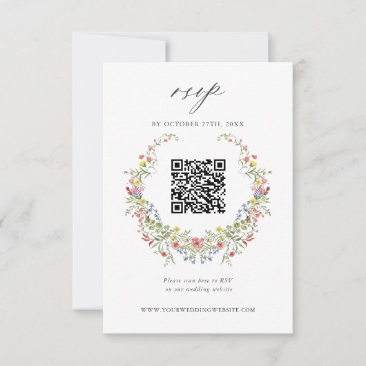Tuin Whimsical Bloem Bruiloft QR Code RSVP Kaart (Voorkant)