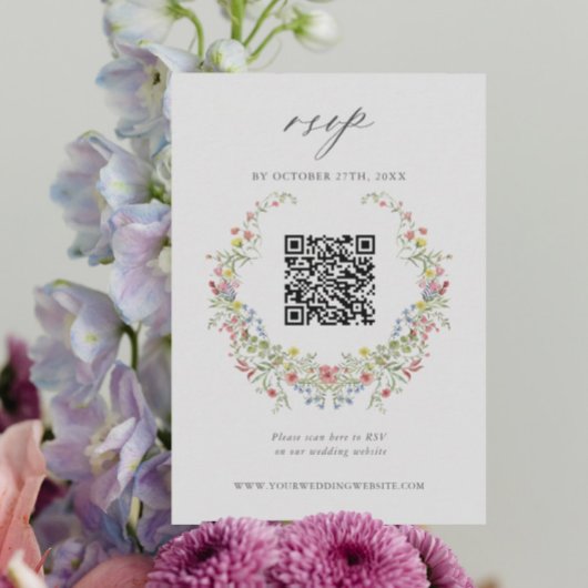 Tuin Whimsical Bloemenhuwelijk QR Code RSVP-kaart RSVP Kaartje