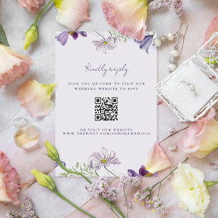 Tuin Wildbloem Paarse Bruiloft QR Code RSVP Informatiekaartje