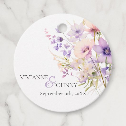 Tuin Wildbloemen Paarse Lavendel Paarse bruiloft Bedankjes Labels (Voorkant)