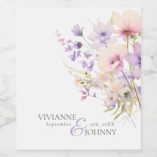 Tuin Wildbloemen Paarse Lavendel Paarse bruiloft Wijn Etiket (Enkel label)