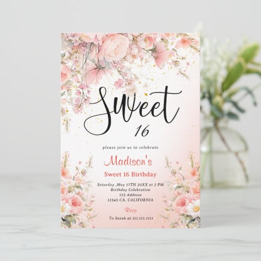  Tuin Wildbloemen Waterverf Sweet 16 Kaart (Staand voorkant)