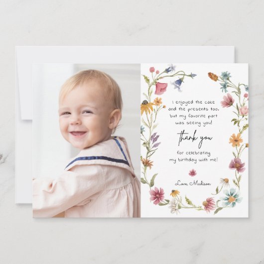 Tuin Wilde Bloem 1e Verjaardag Bedankkaartjes Kaart (Voorkant)