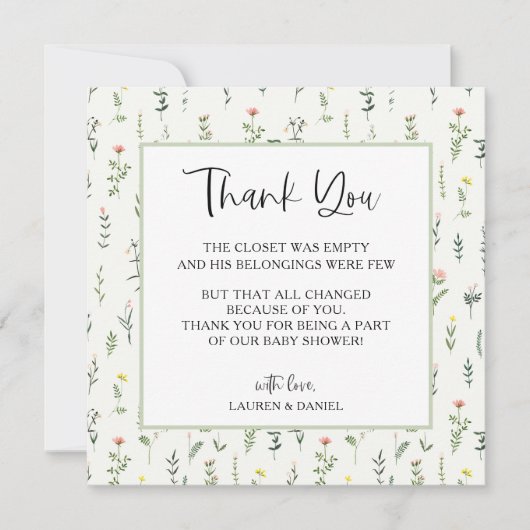 Tuin Wilde Bloem Baby Shower Bedankkaartjes Bedankkaart (Voorkant)