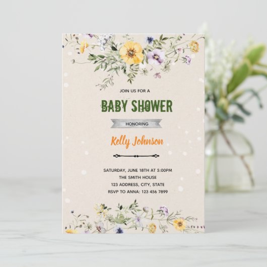 Tuin wilde bloemen douche verjaardagsuitnodiging kaart (Staand voorkant)