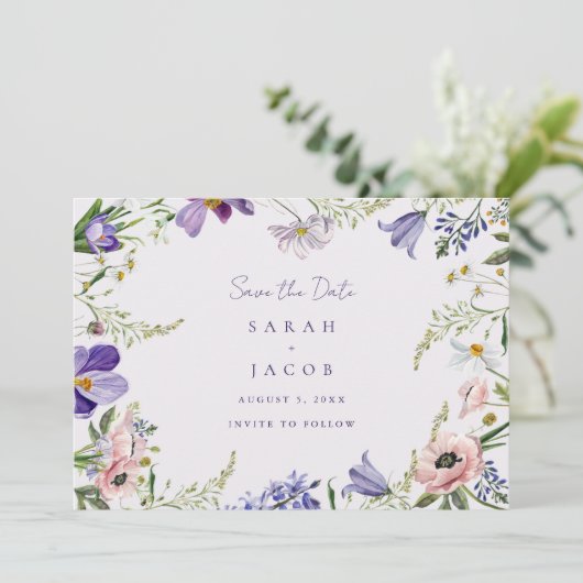 Tuin Wildflower Foto Bruiloft Save The Date (Staand voorkant)