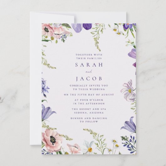 Tuin Wildflower Paarse bruiloft uitnodiging (Voorkant)