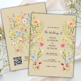 Tuin Wildflower Spring Neutraal QR Code Wedding Kaart
