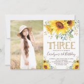 Tuin Zonnebloemen Groene 3e Verjaardagsfoto Kaart (Voorkant)