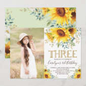 Tuin Zonnebloemen Groene 3e Verjaardagsfoto Kaart (Voorkant / Achterkant)