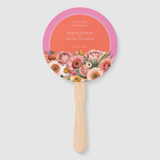 Tuin Zonsopgang Roze Sinaasappel Modern Bloemen Br Handwaaier (Achterkant)