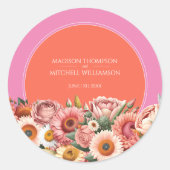 Tuin Zonsopgang Roze Sinaasappel Modern Bloemen Br Ronde Sticker (Voorkant)