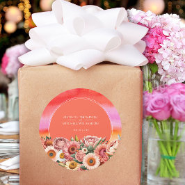 Tuin Zonsopgang Roze Sinaasappel Modern Bloemen Br Ronde Sticker