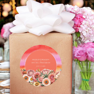 Tuin Zonsopgang Roze Sinaasappel Modern Bloemen Br Ronde Sticker