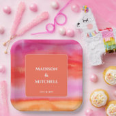 Tuin Zonsopgang Roze Sinaasappel Waterverf Bruilof Papieren Bordje (Feest)