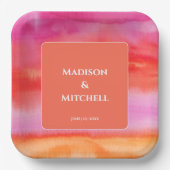 Tuin Zonsopgang Roze Sinaasappel Waterverf Bruilof Papieren Bordje (Voorkant)