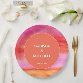 Tuin Zonsopgang Roze Sinaasappel Waterverf Bruilof Papieren Bordje