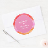 Tuin Zonsopgang Roze Sinaasappel Waterverf Bruilof Ronde Sticker (Envelop)