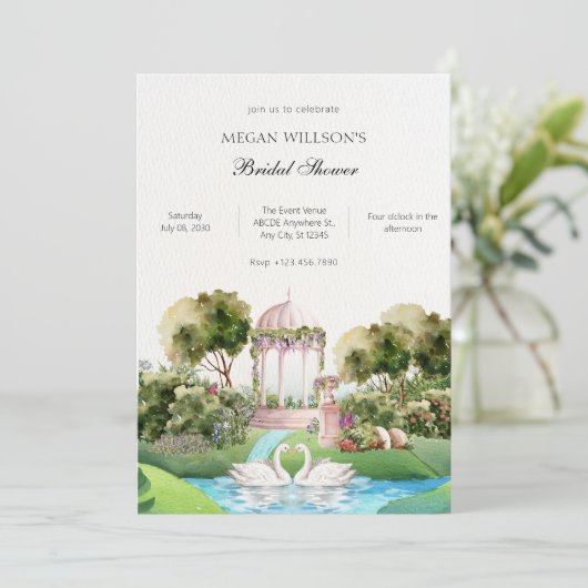 Tuin zwaan minimalistische elegante bruidsdouche kaart (Staand voorkant)