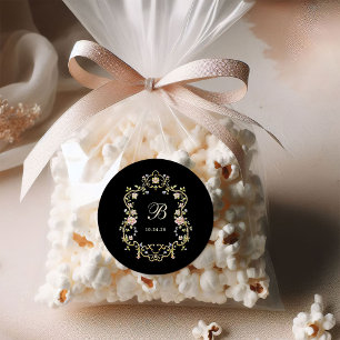 tuin zwart   Kleurrijk huwelijksmonogram Ronde Sticker