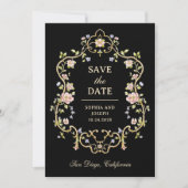  tuin zwart | Kleurrijke foto en QR-code Save The Date (Voorkant)