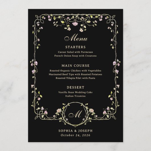  tuin zwart | Luxe kleurrijke bruiloft Menu (Voorkant)