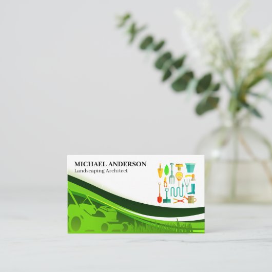 Tuinarchitectuur Gereedschap | Blauw Boord Groene  Visitekaartje (Staand voorkant)