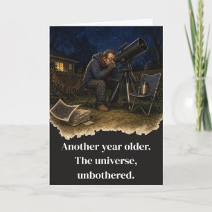 Tuinastronoom mist zijn eigen verjaardag kaart