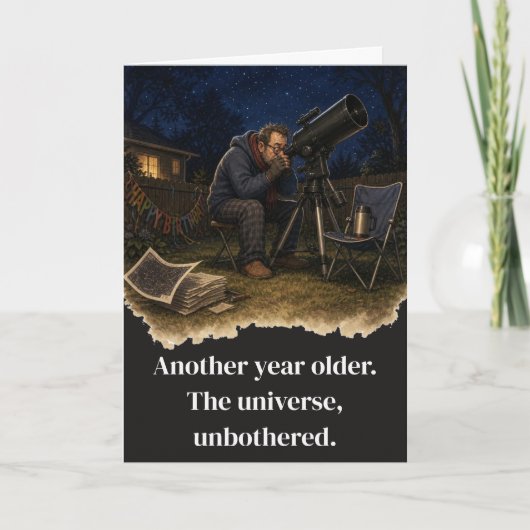 Tuinastronoom mist zijn eigen verjaardag kaart (Voorkant)