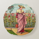 Tuinbloem Antiek Rond Kussen (Voorkant)