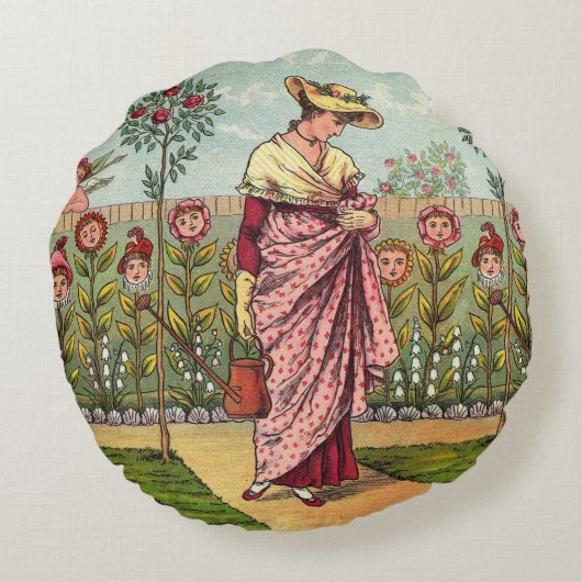 Tuinbloem Antiek Rond Kussen (Achterkant)