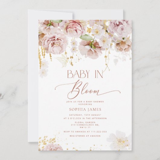 Tuinbloem baby in bloom baby shower-uitnodiging kaart (Voorkant)