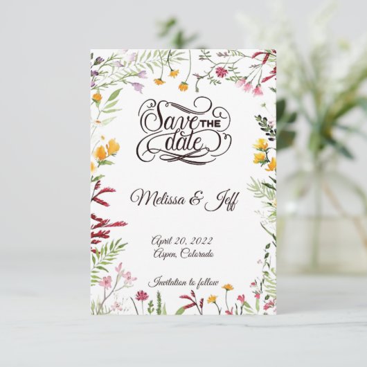 Tuinbloem sparen de datum save the date (Staand voorkant)