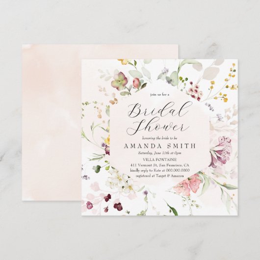 Tuinbloem Wildbloemen Blush Roze Vrijgezellenfeest Kaart (Voorkant / Achterkant)