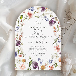 Tuinbloemen Botanisch Schrift 90ste Verjaardag Kaart