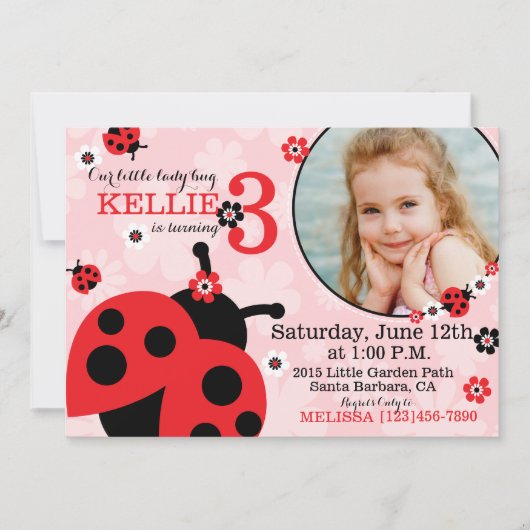Tuinbloemen en Lady Bugs Verjaardag Uitnodigen Kaart (Voorkant)