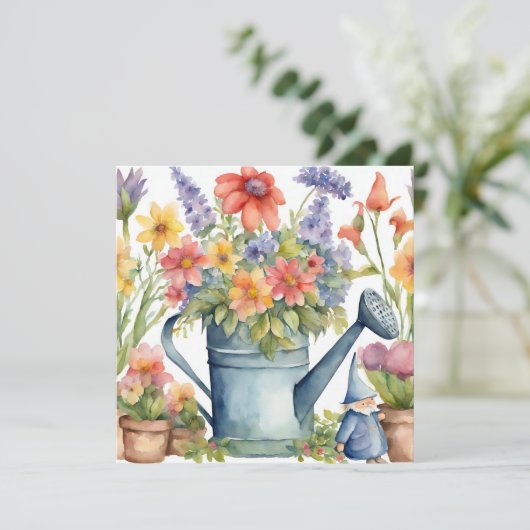 Tuinbloemen en Watering Can Waterverf Kaart (Staand voorkant)