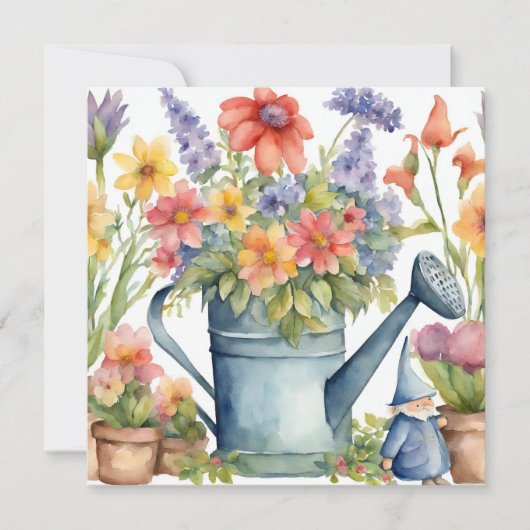 Tuinbloemen en Watering Can Waterverf Kaart (Voorkant)