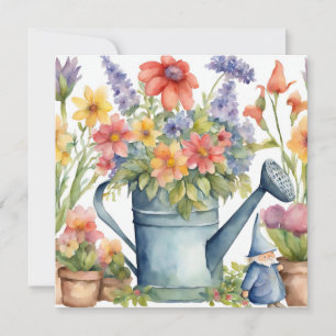 Tuinbloemen en Watering Can Waterverf Kaart