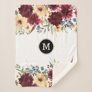 Tuinbloemen grens Dieprood en geel Sherpa Deken