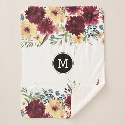 Tuinbloemen grens Dieprood en geel Sherpa Deken (Voorkant)