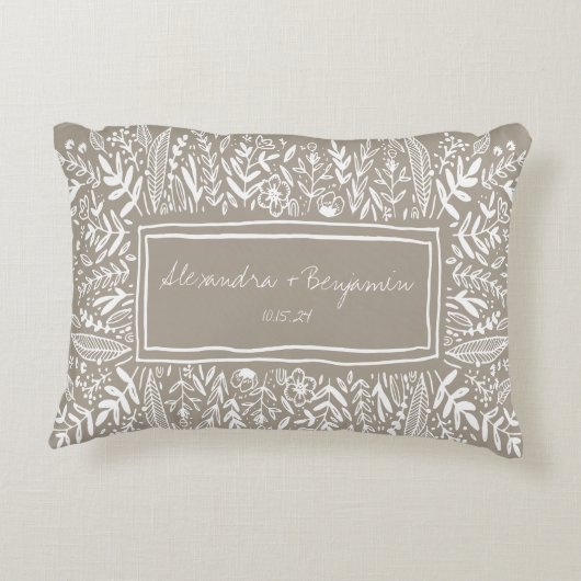 Tuinbloemen in een lichtbruine rand Persoonlijke b Accent Kussen (Achterkant)